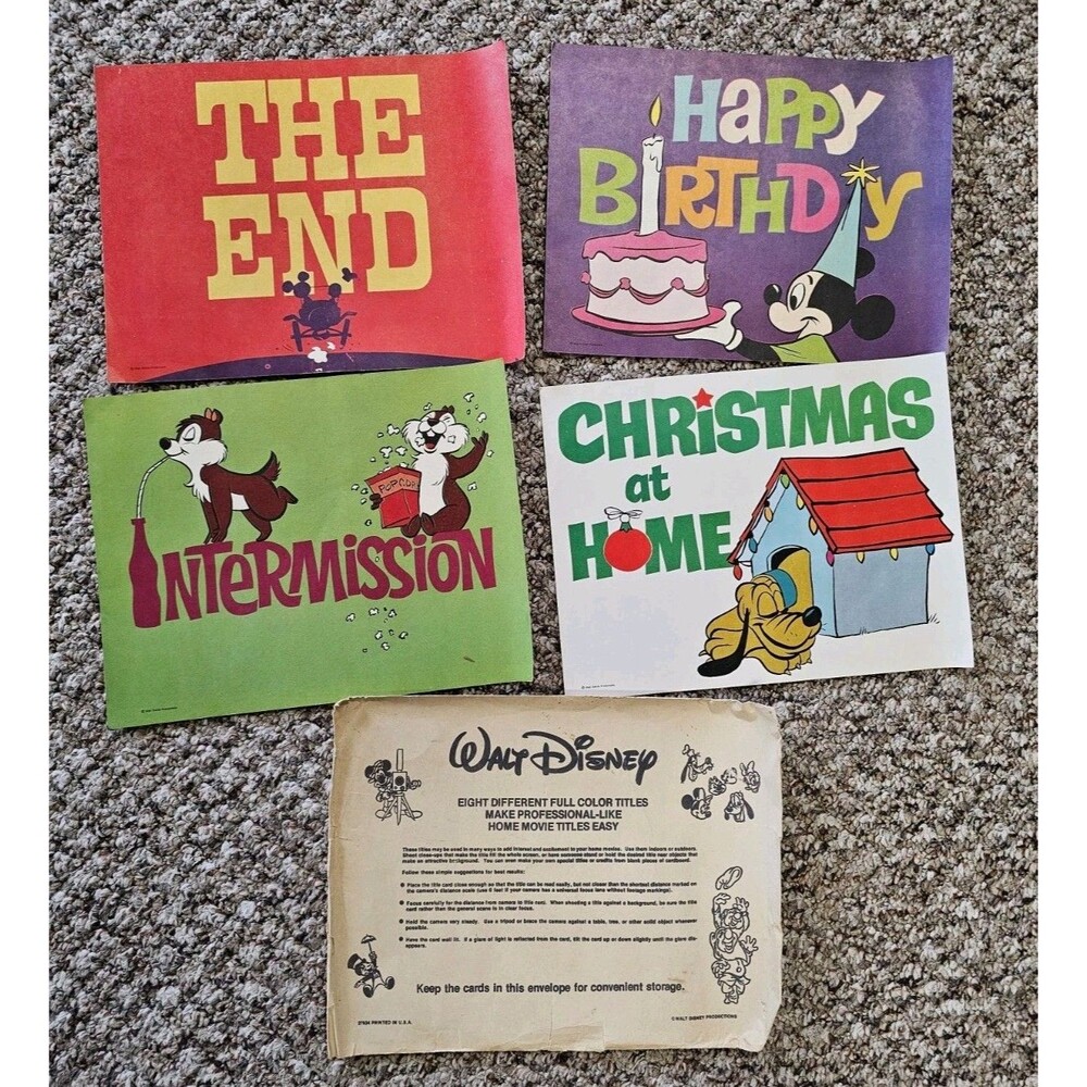 Vtg Walt Disney Full Color Title Cards 8 Full Color Cards Make Home Movies Prop